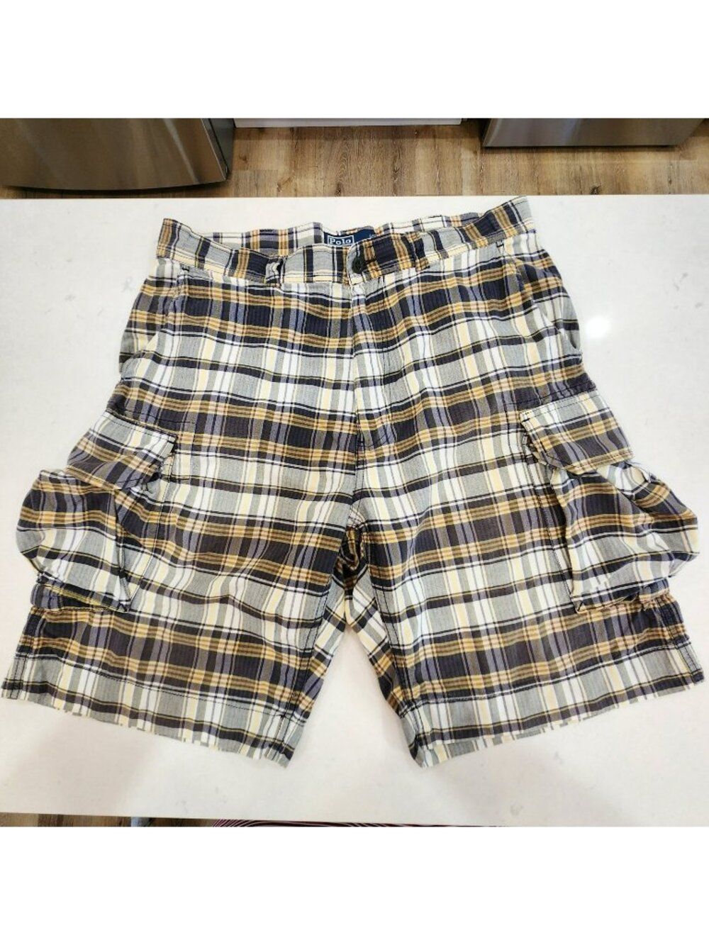 Vintage Polo Ralph Lauren Indian Madras Plaid Cargo Shorts 34 Mens 9" Cotton
